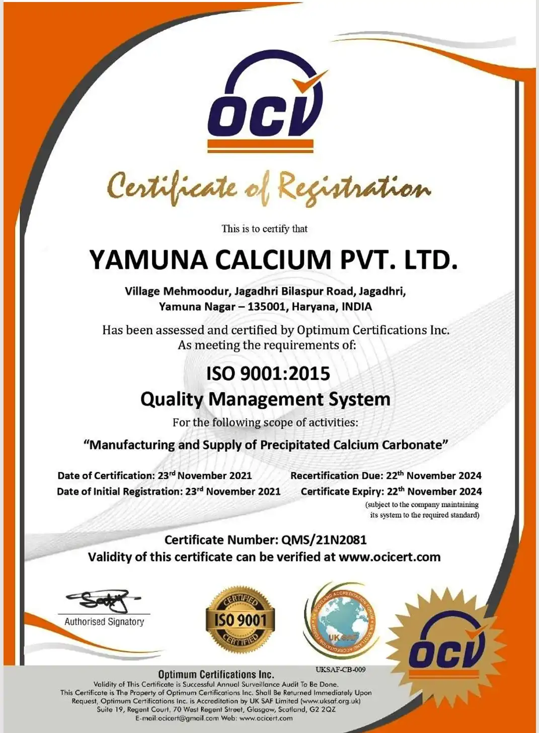 Yamuna Certification2